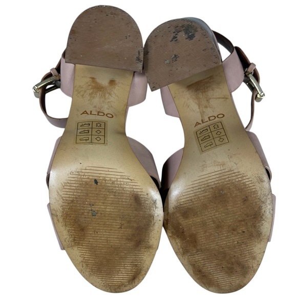 ALDO Caparosa Bone Leather Blush Pink Ankle Strap Block Heel Sandals Open Toe - Picture 9 of 13